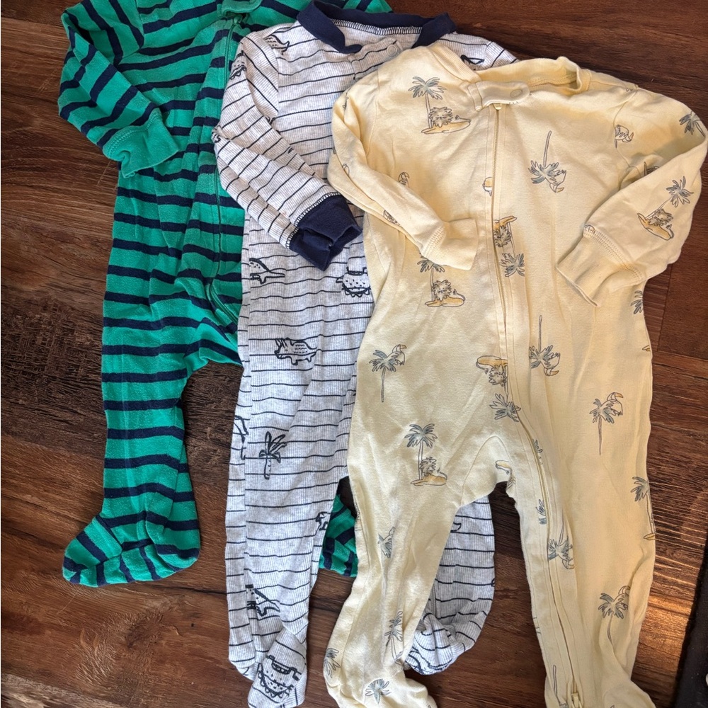 Carter's 9 Month Footie Pajamas - Green, Blue, and Yellow Kids Footies Set